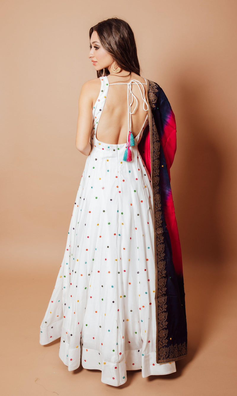 Briar White Anarkali Long Dress: Silk Elegance by Raas USA S / White Briar White Anarkali Long Dress: Silk Elegance by Raas USA S / White