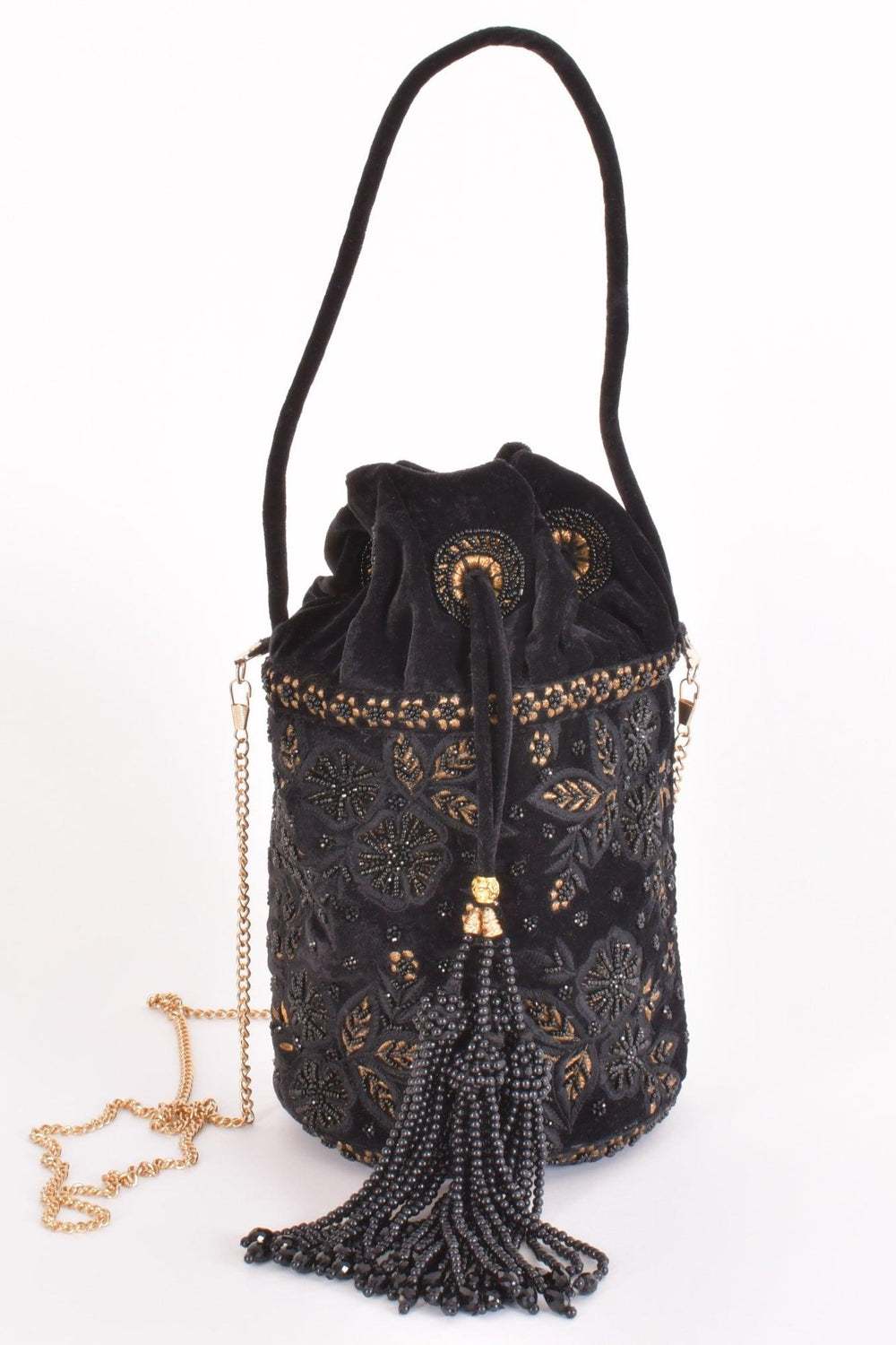 Brielle Black Floral Embroidered Bucket Bag BAGS RAAS