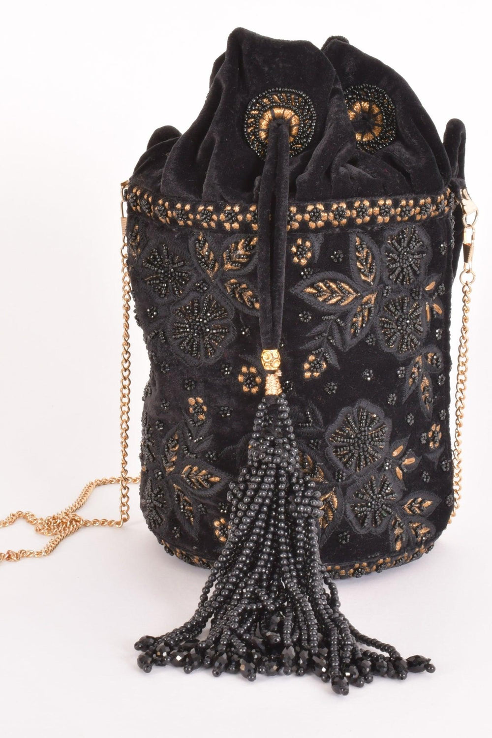 Brielle Black Floral Embroidered Bucket Bag BAGS RAAS