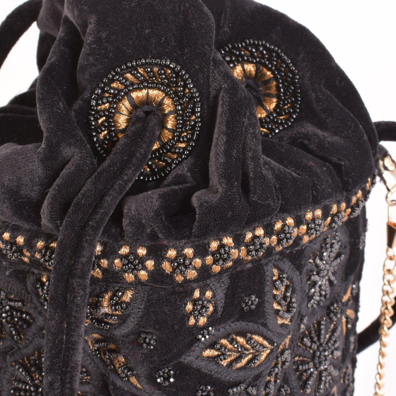 Brielle Black Floral Embroidered Bucket Bag BAGS RAAS