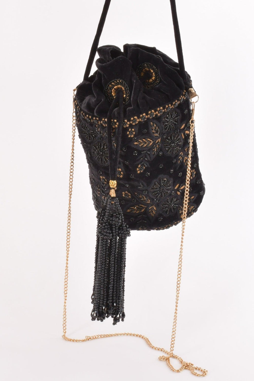 Brielle Black Floral Embroidered Bucket Bag BAGS RAAS