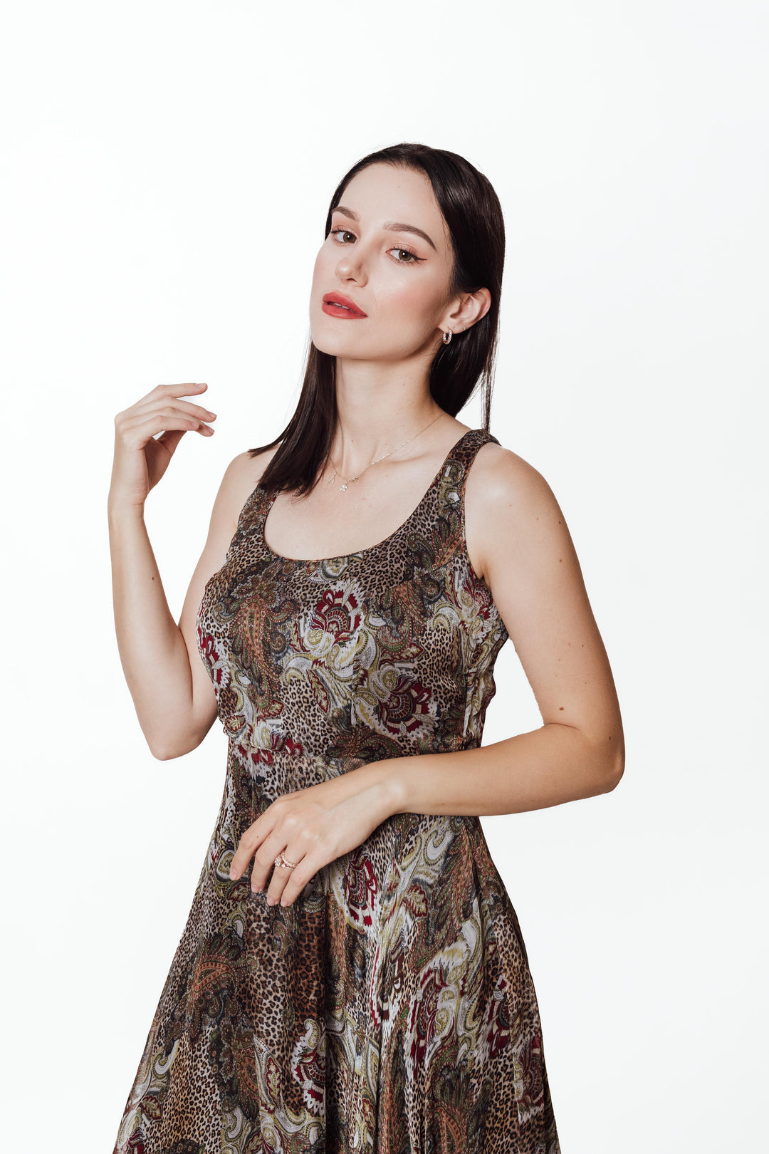 Brown Printed Maxi Dress-Raas USA