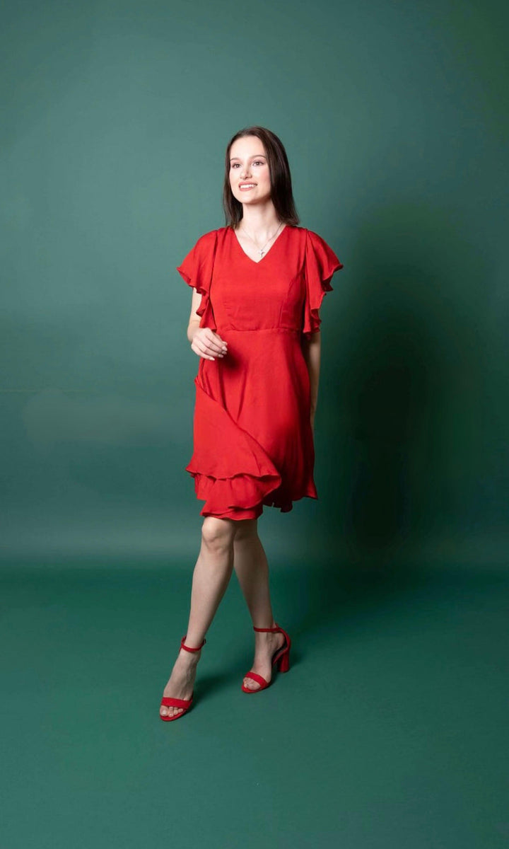 Butterfly Sleeves Red Dress-Raas USA