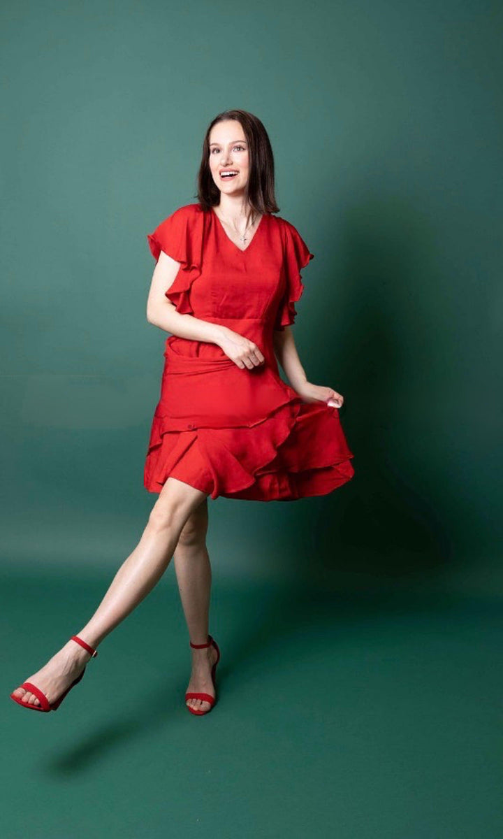 Butterfly Sleeves Red Dress-Raas USA