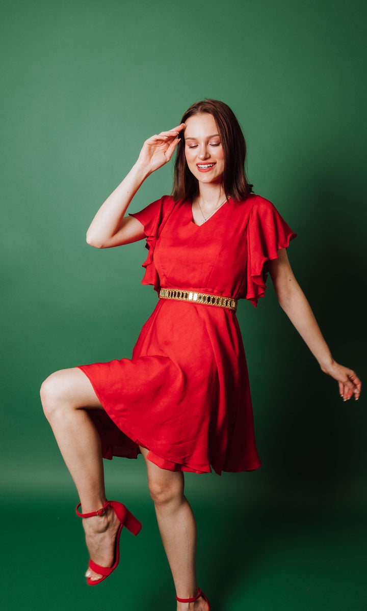 Butterfly Sleeves Red Dress-Raas USA
