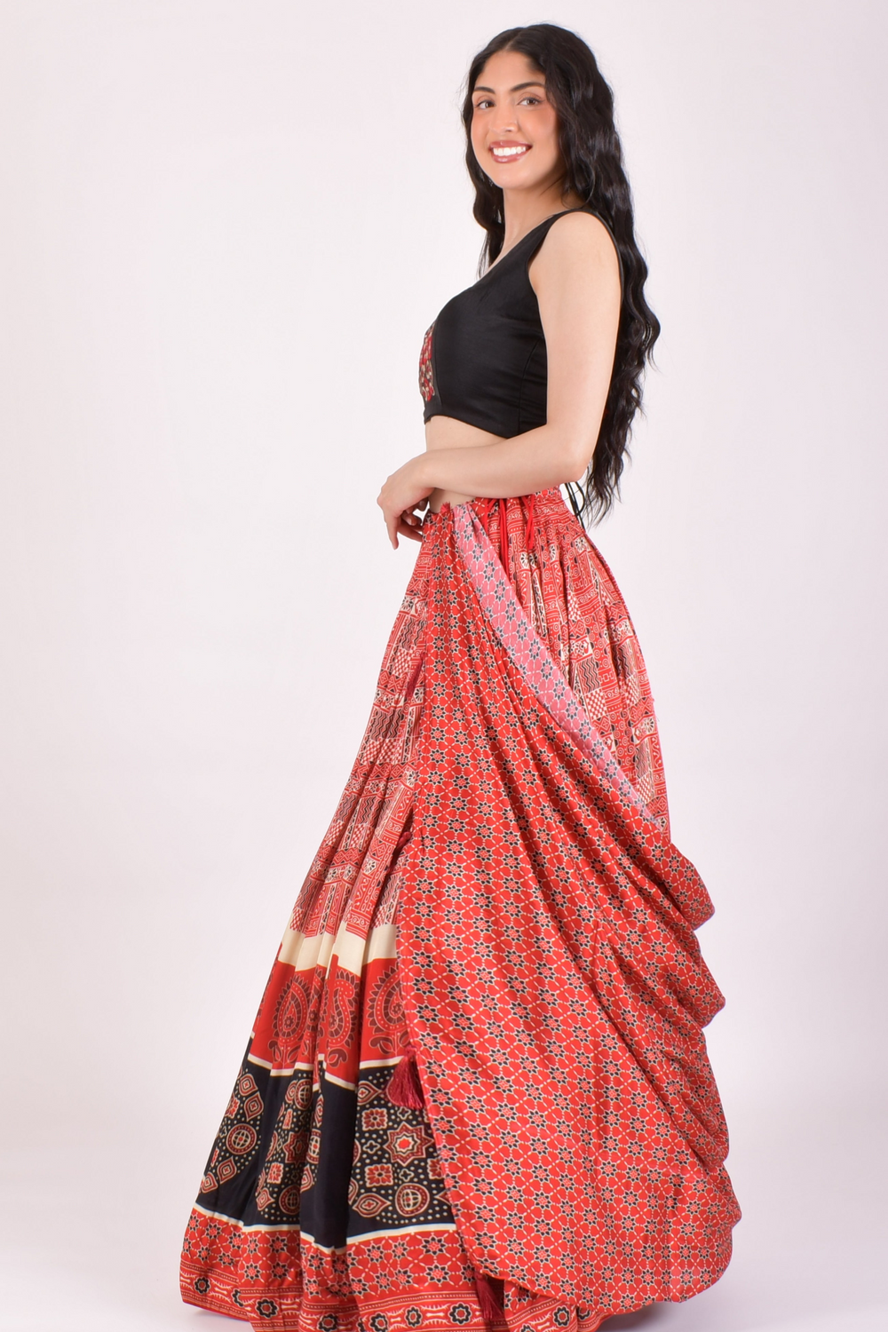 Red Ajrakh Hand Block Print Chaniya Choli