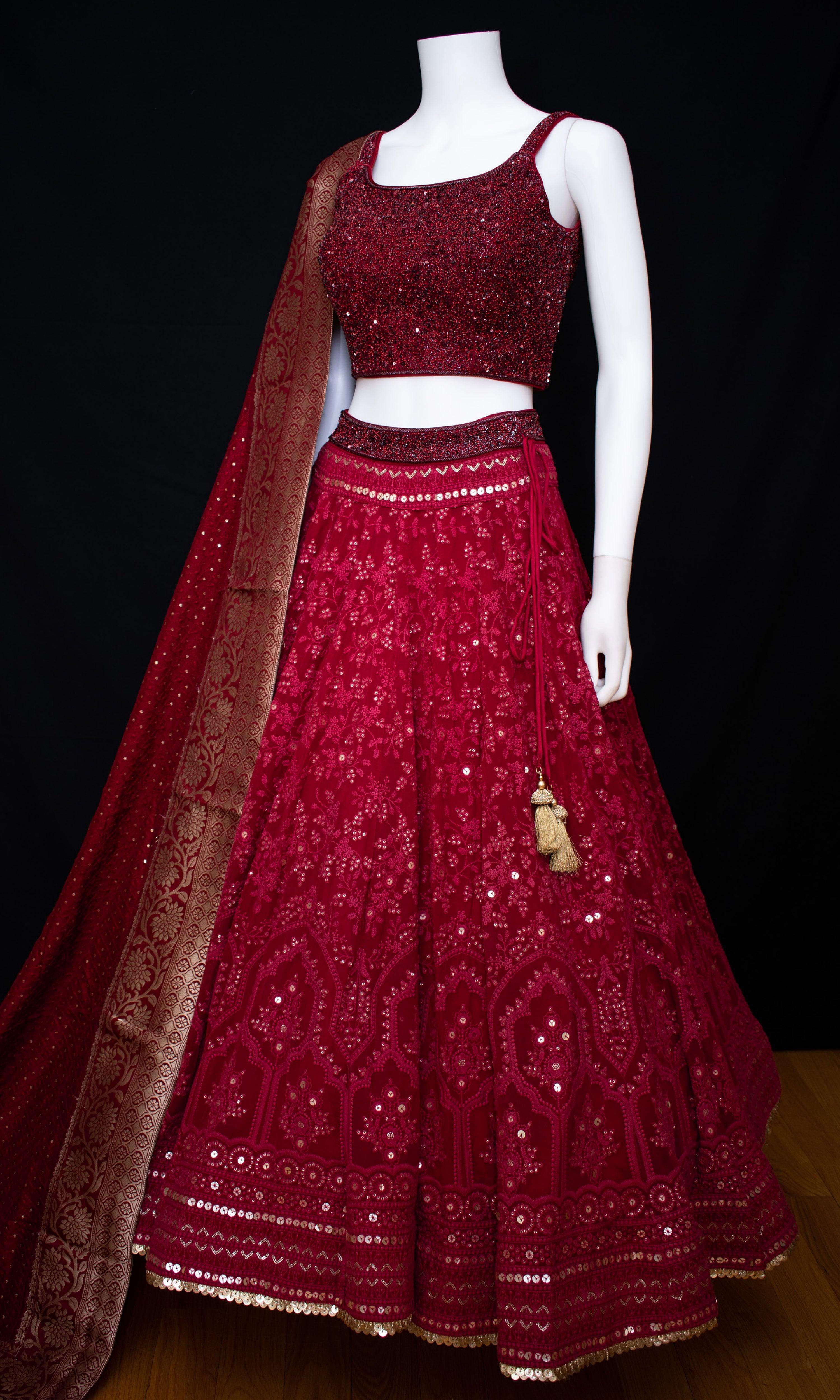 Velvet long choli lehenga in Maroon colour 2043A