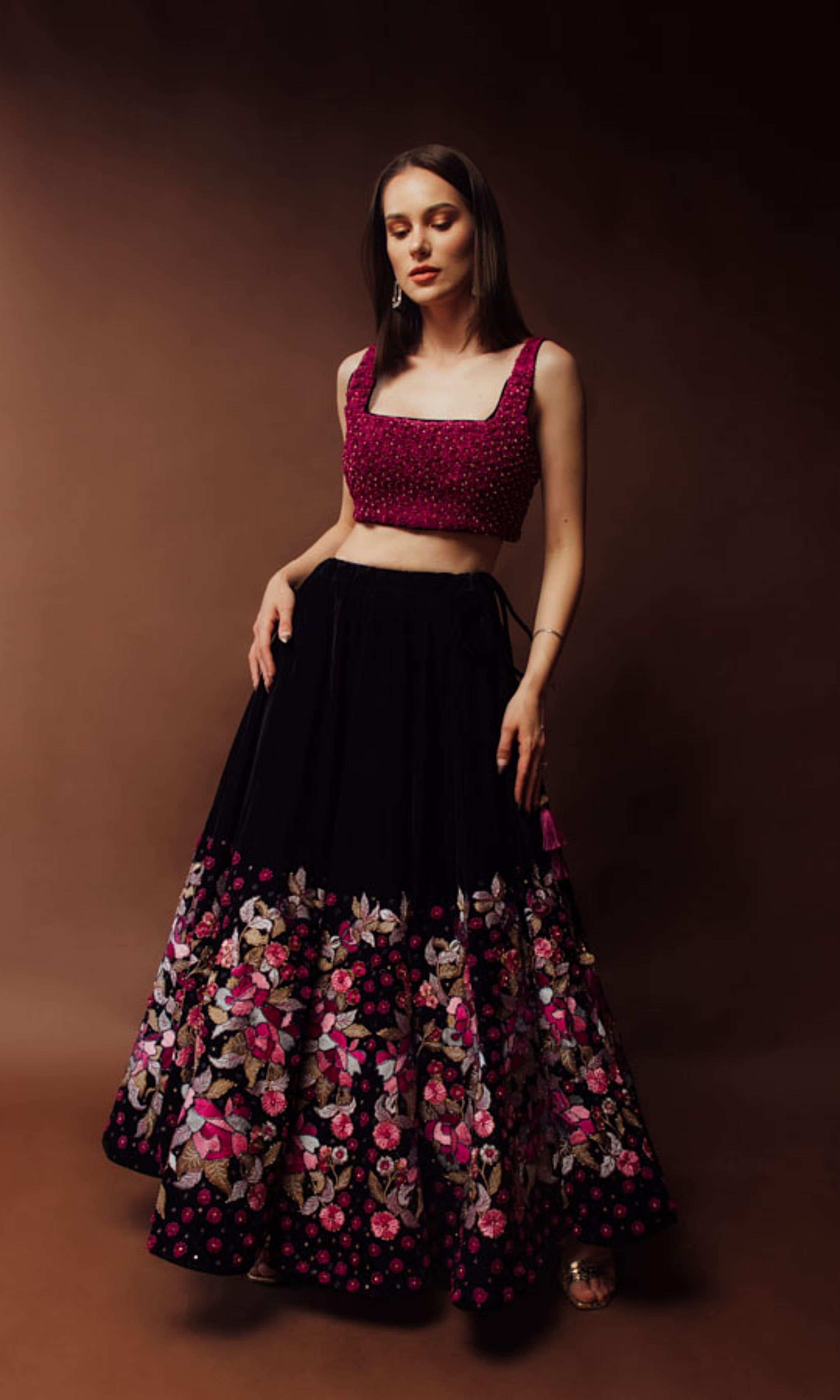pink lehenga and black blouse | Indian attire, Indian outfits, India fashion
