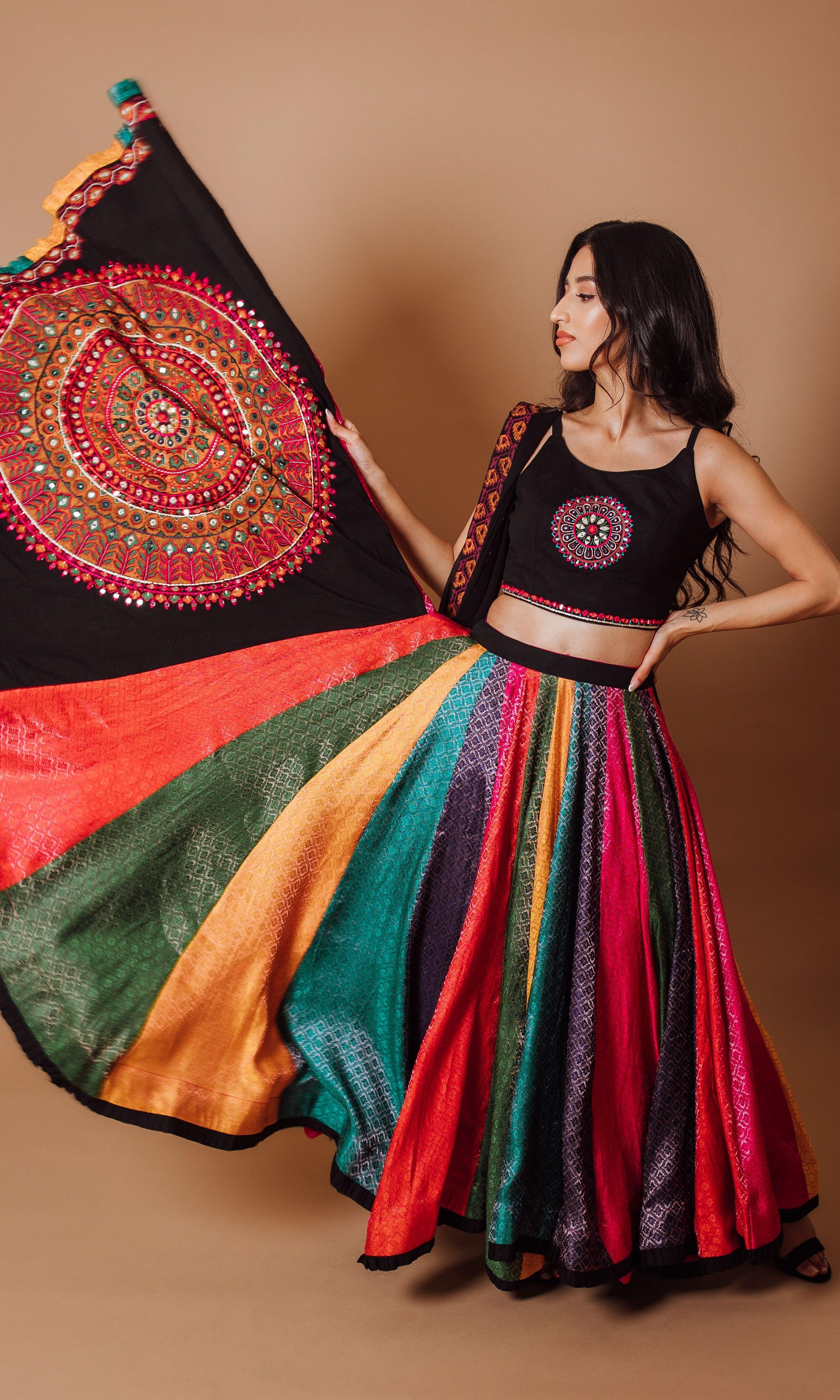Women's Multi Colored Lehenga & Dupatta with Unstitched Blouse - Indi  Inside | Lehenga, Designer lehenga choli, Choli designs