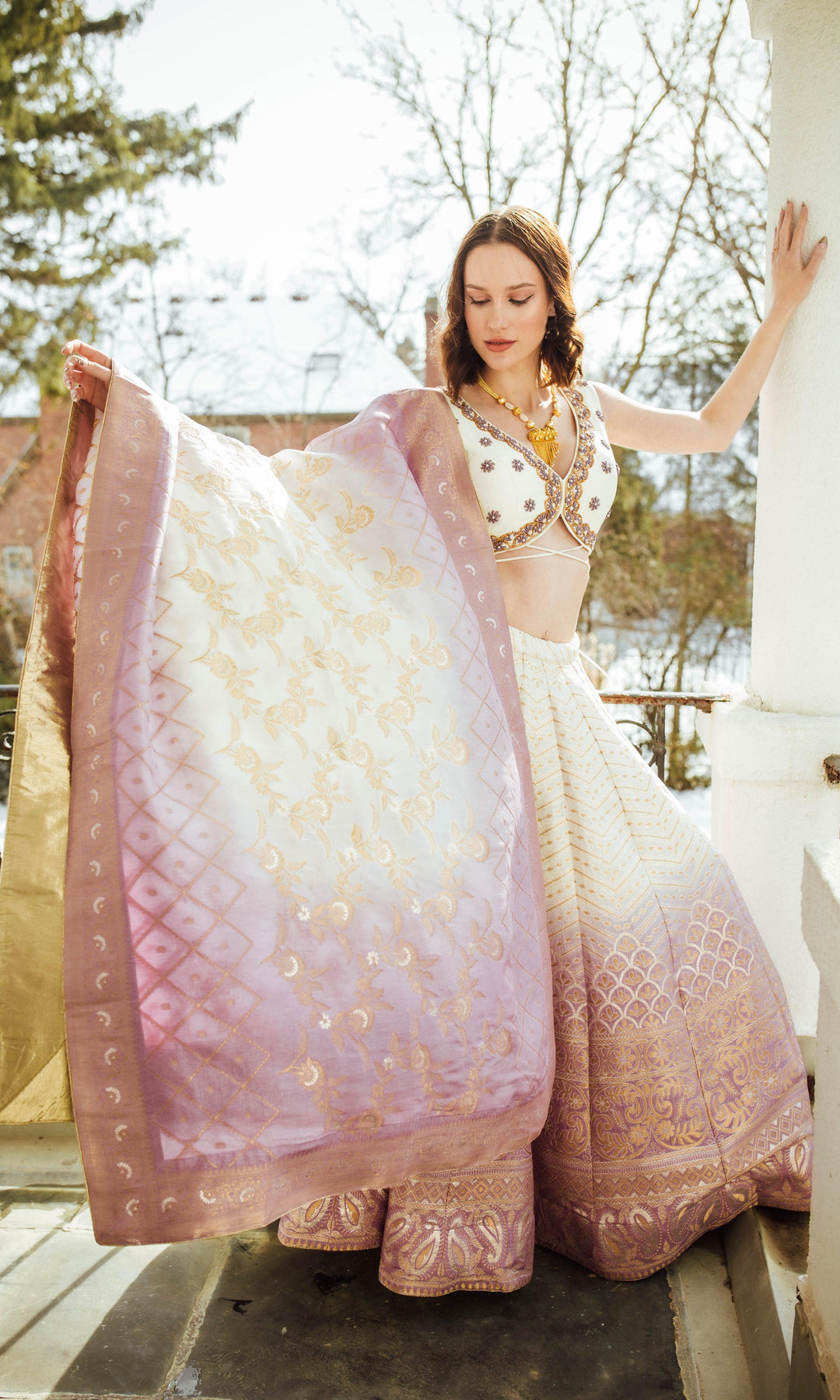 CC3703 Shaded Banarasi silk Lehenga choli Set-[lehenga choli]-[pink lehenga choli]-[lehengas]