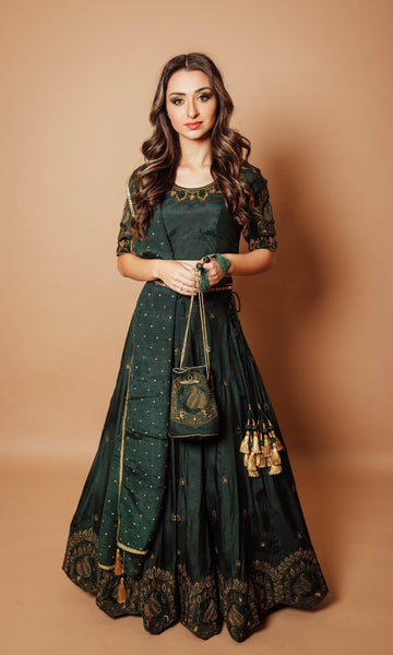 Amazon.com: Green Net Golden Sequin Embellished Designer Ruffle Frill  Lehenga Chaniya Choli Skirt Crop top Wedding Dress : Clothing, Shoes &  Jewelry