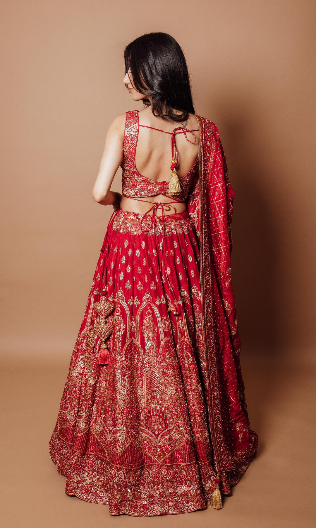 Red & Pink Raw Silk Bridal Lehenga | Dolly J – KYNAH
