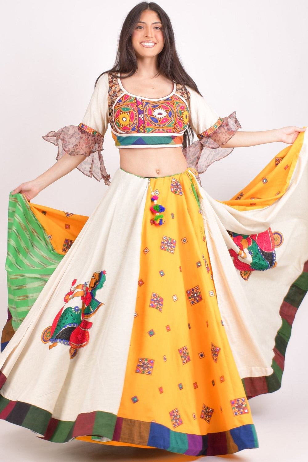 Multi color cotton layered chaniya choli set