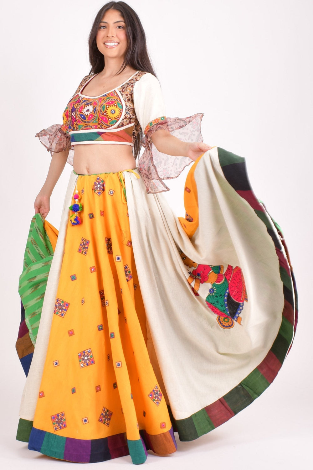 Multi color cotton layered chaniya choli set