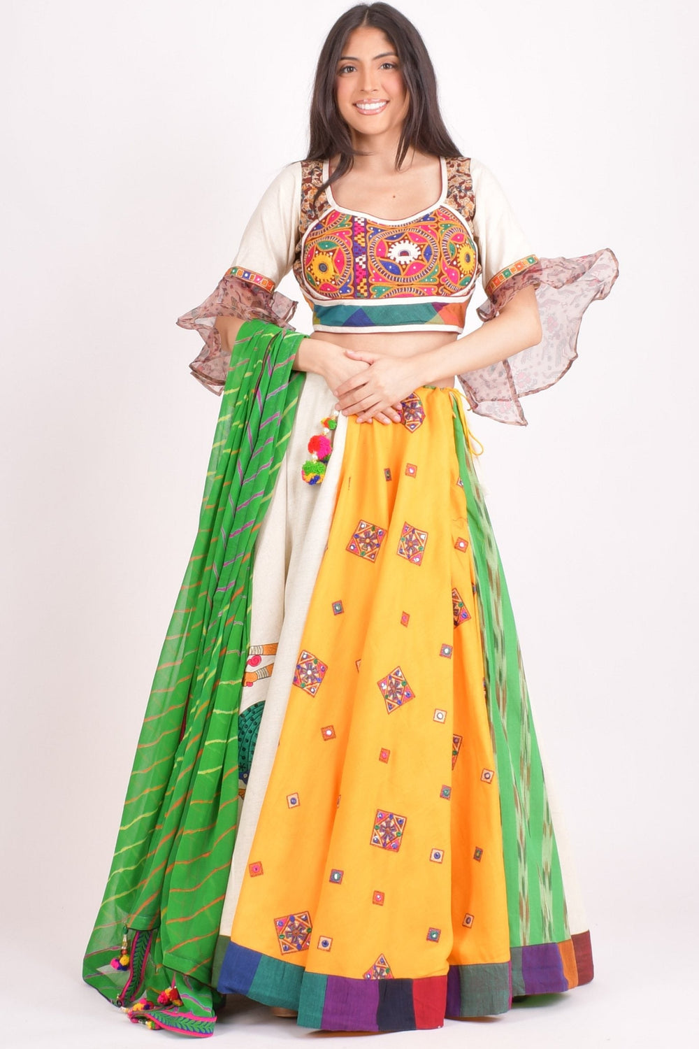 Multi color cotton layered chaniya choli set