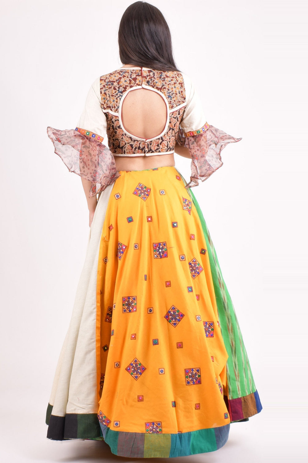 Multi color cotton layered chaniya choli set