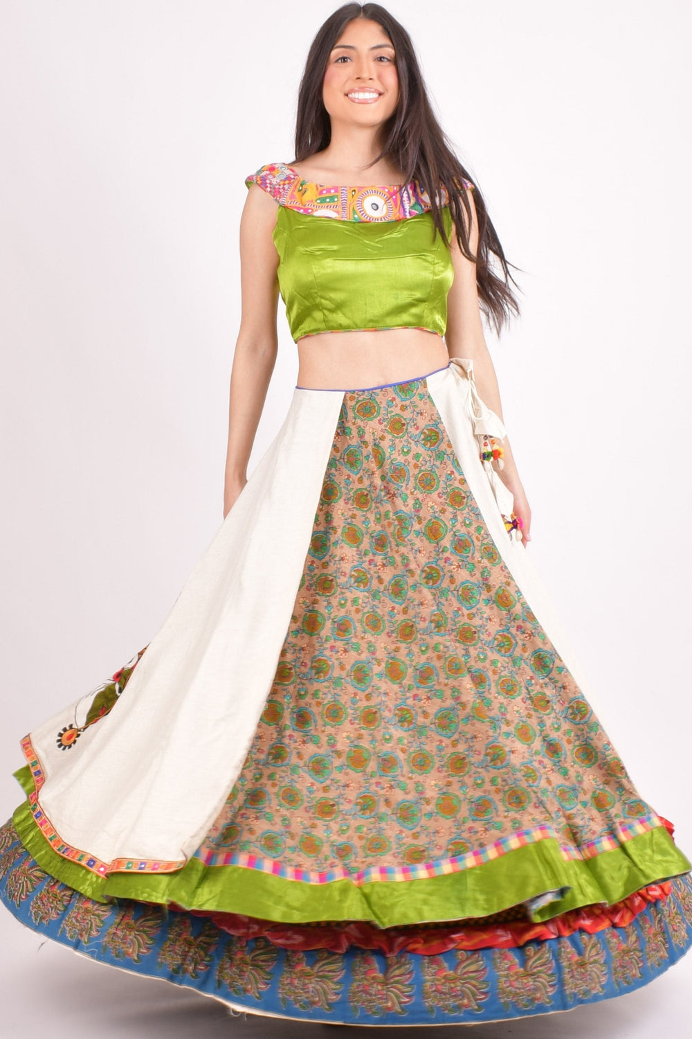 Multi color cotton layered chaniya choli set - CCL6