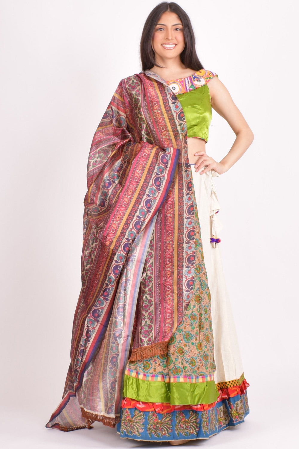 Multi color cotton layered chaniya choli set - CCL6