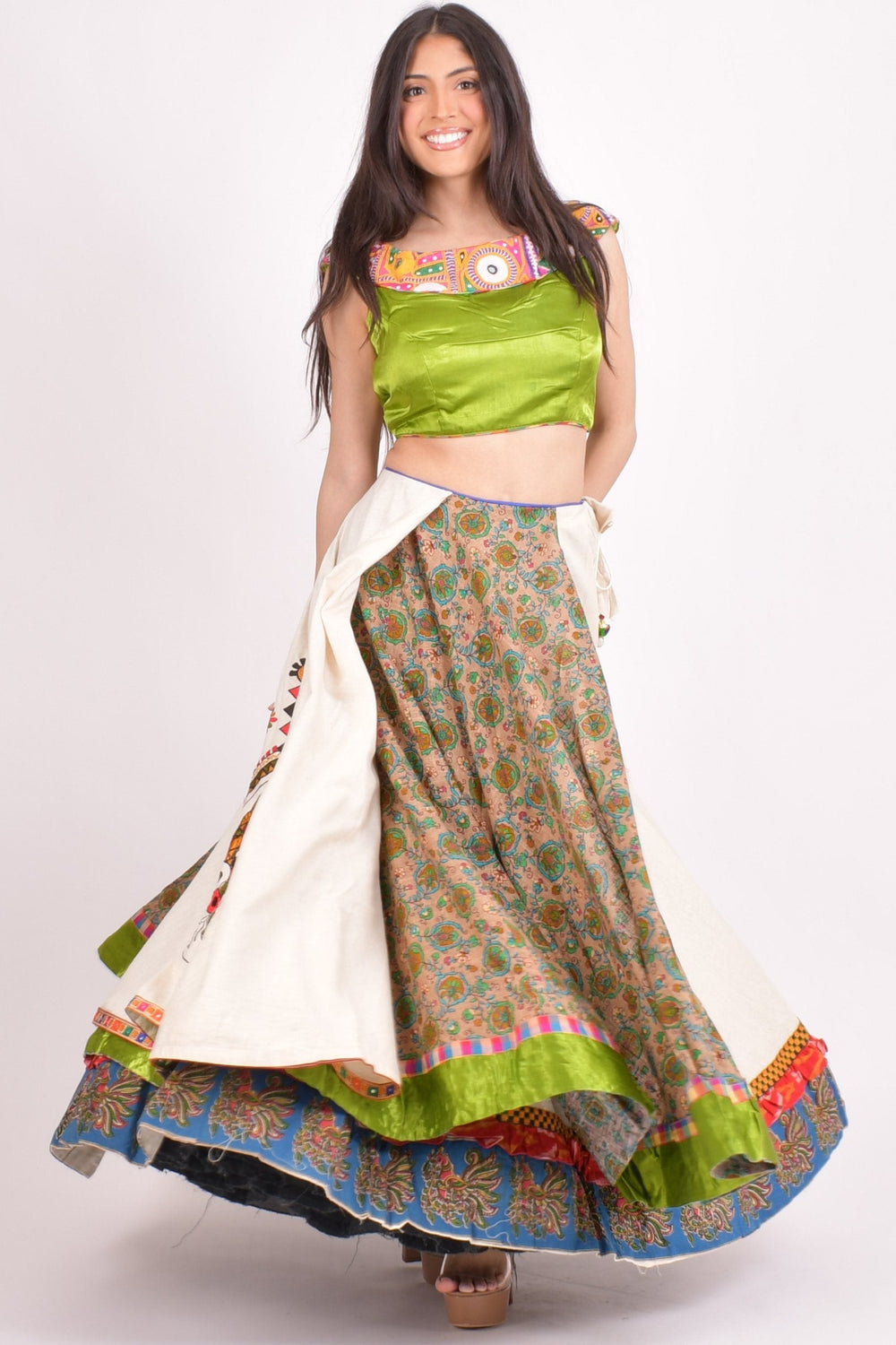Multi color cotton layered chaniya choli set - CCL6