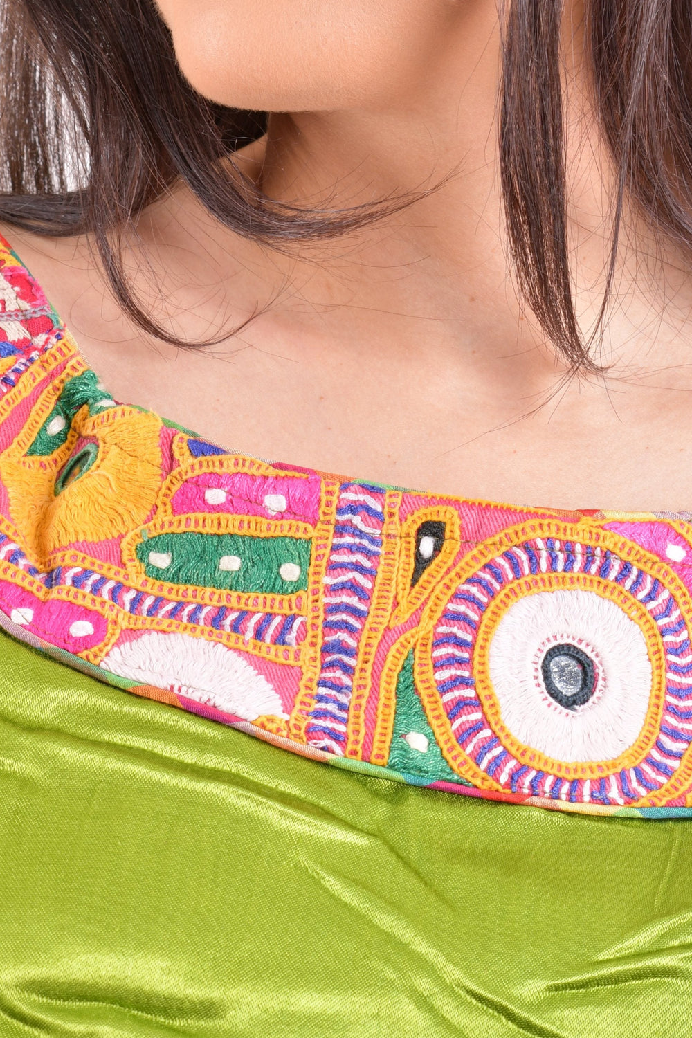 Multi color cotton layered chaniya choli set detail - CCL6