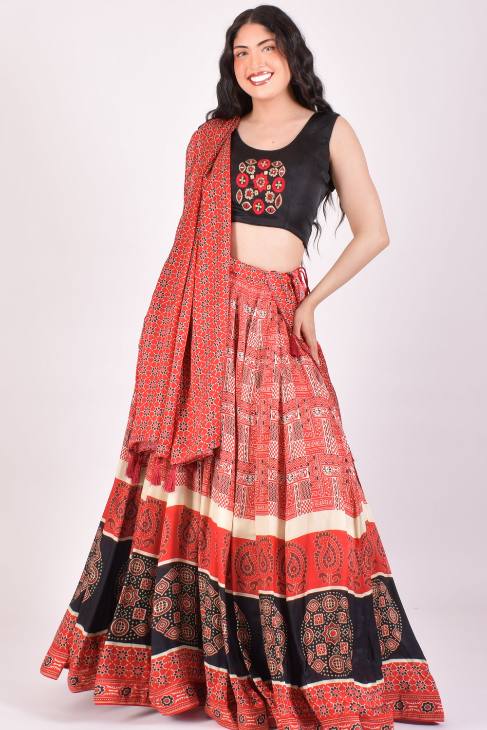 Red Ajrakh Hand Block Print Chaniya Choli