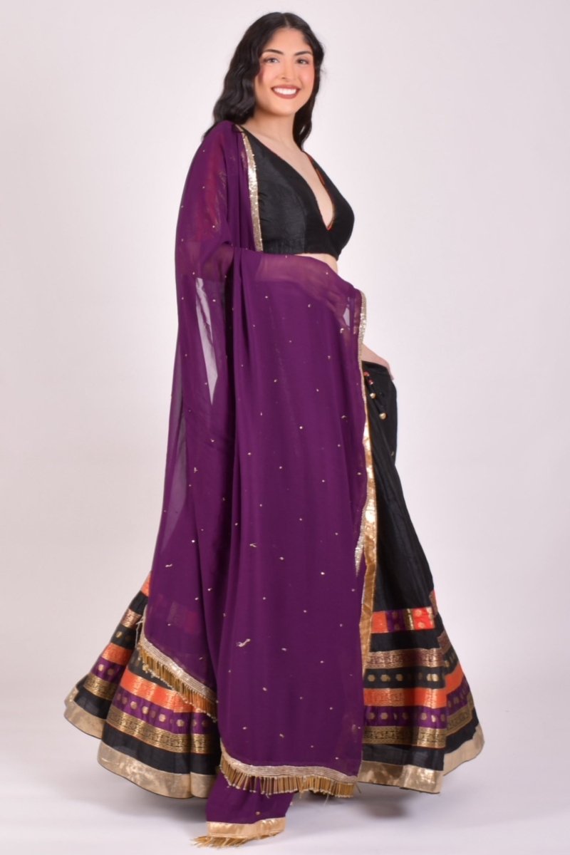 Black Raw Silk Chaniya Choli With Dupatta