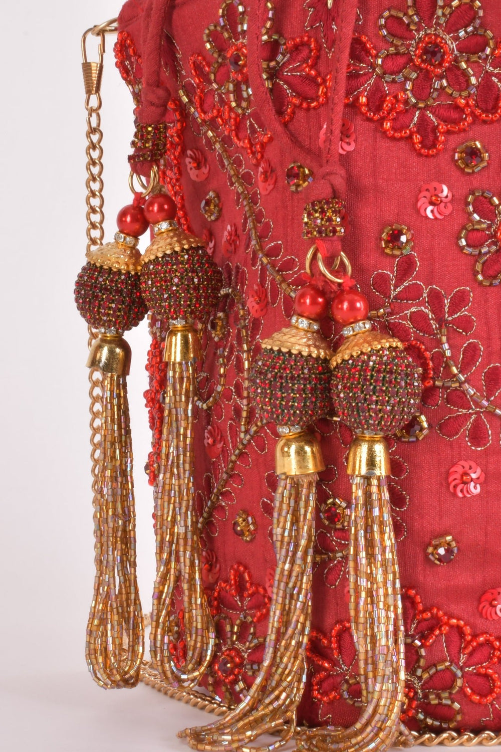 Carmella Red & Gold Embroidered Bucket Bag BAGS RAAS