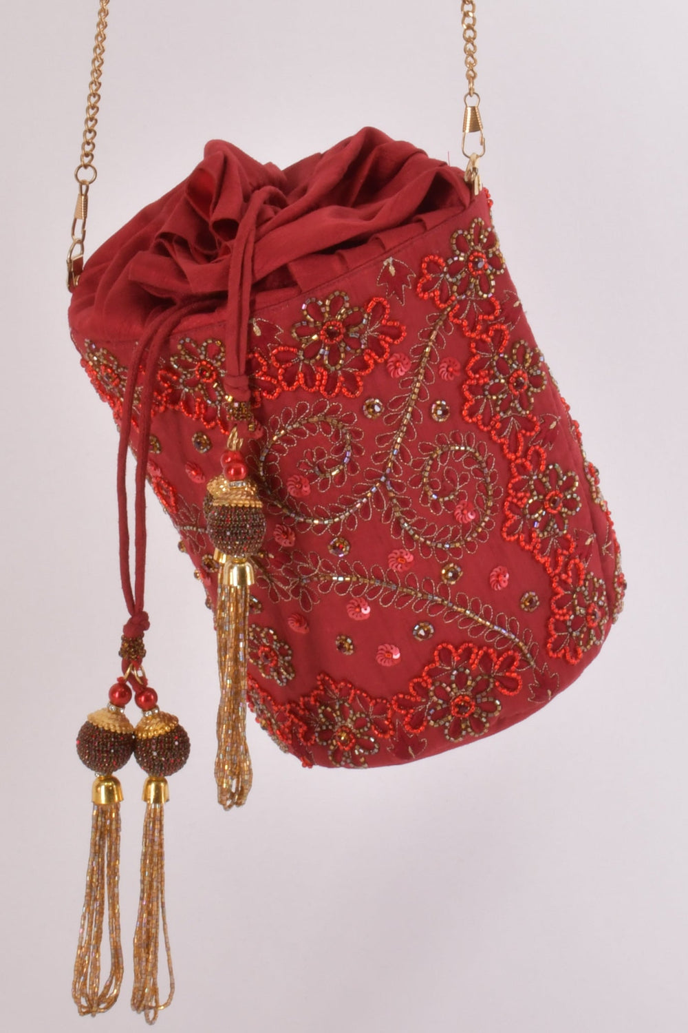 Carmella Red & Gold Embroidered Bucket Bag BAGS RAAS