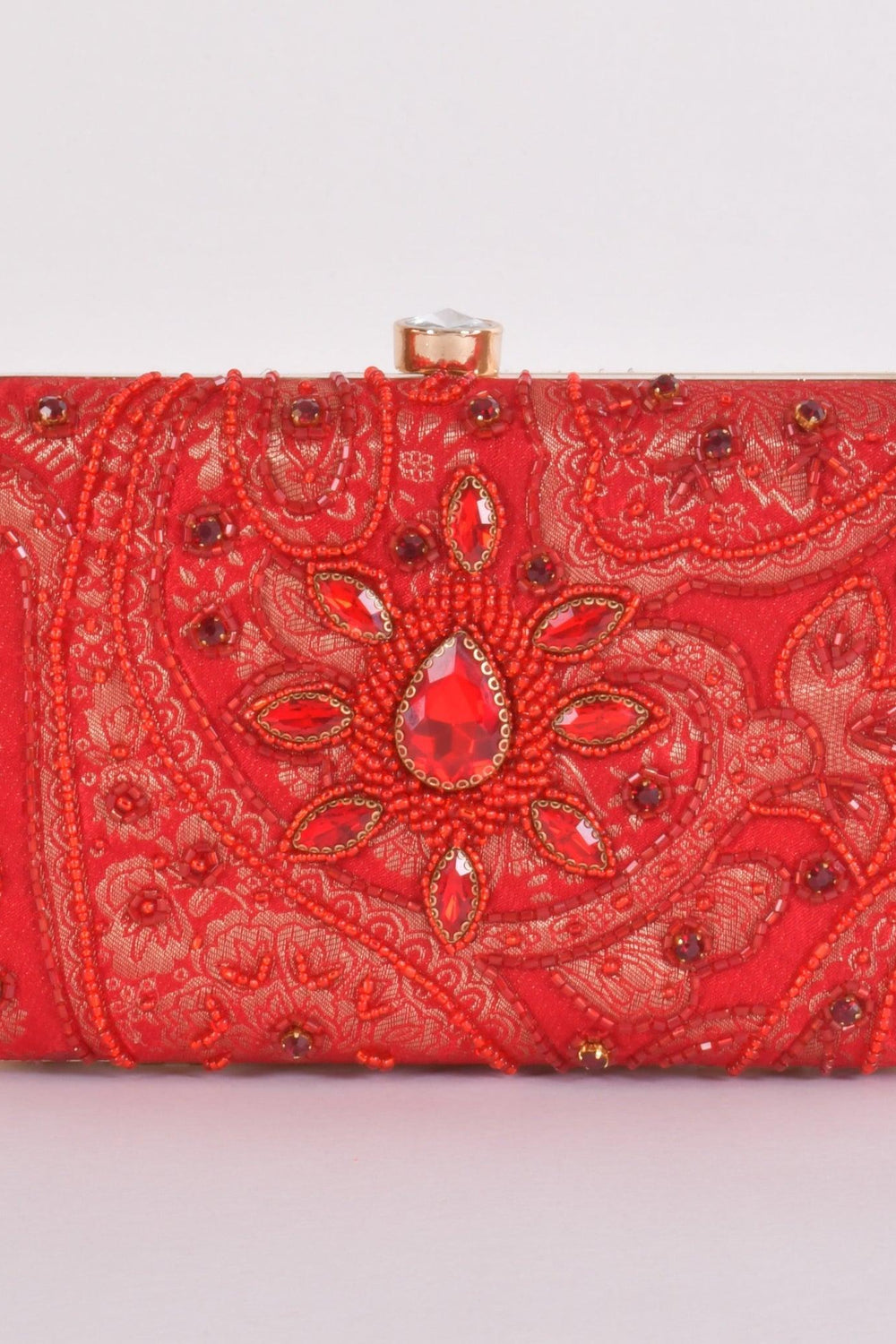 Cerise Hand Embroidered Pearl Red Clutch BAGS RAAS