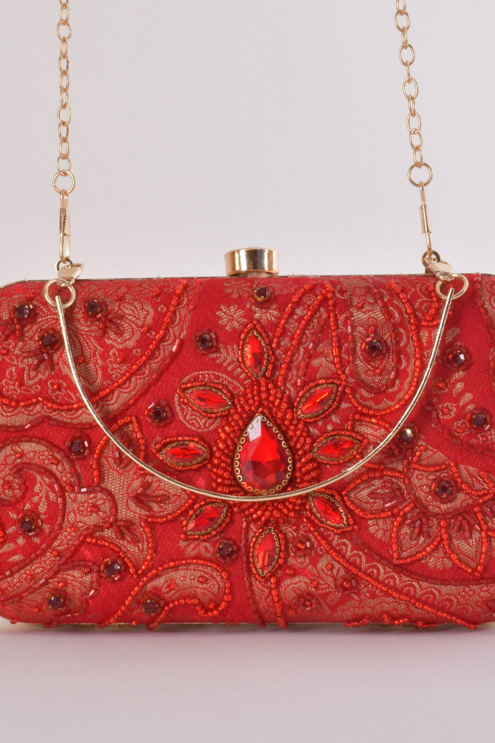 Cerise Hand Embroidered Pearl Red Clutch BAGS RAAS