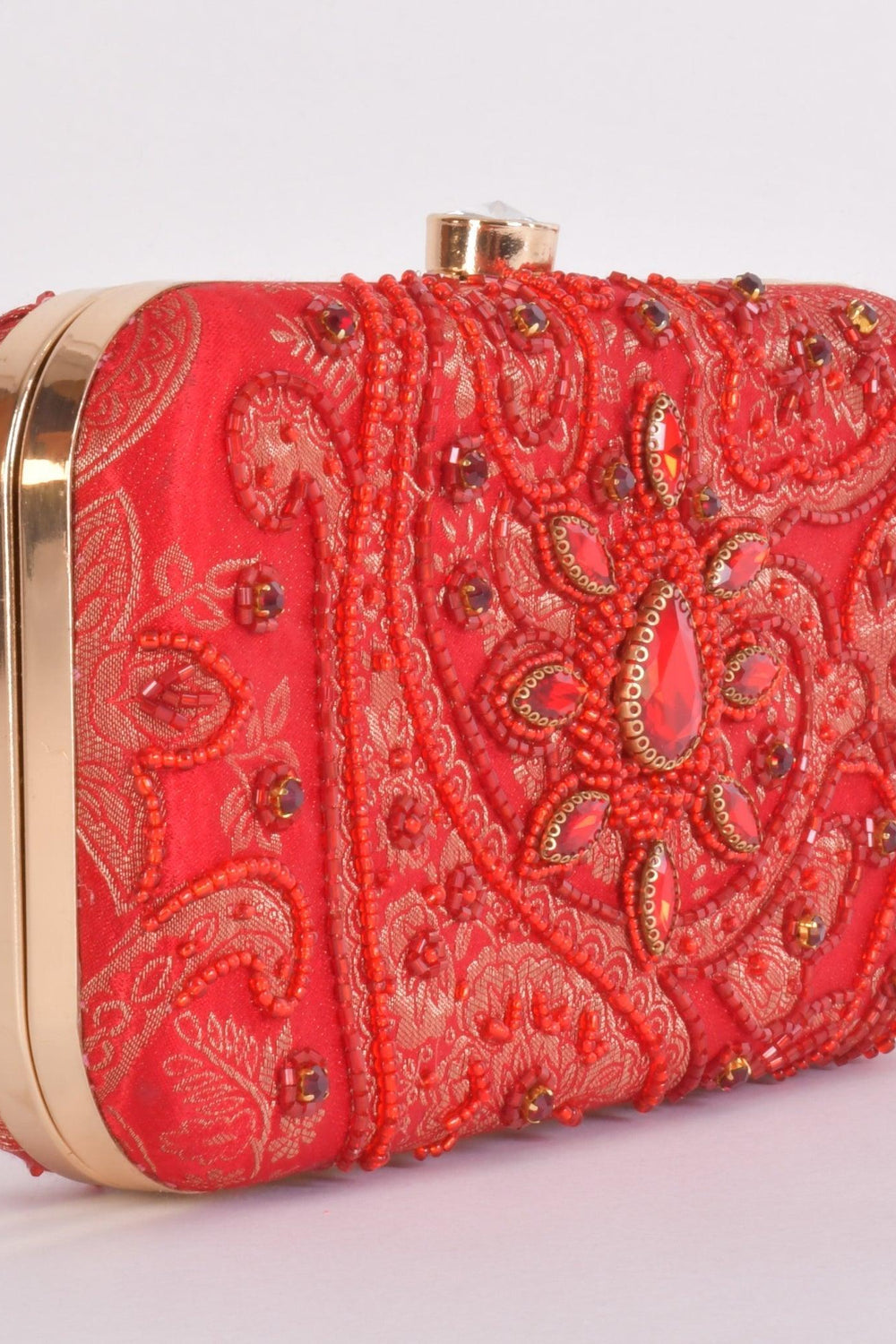Cerise Hand Embroidered Pearl Red Clutch BAGS RAAS