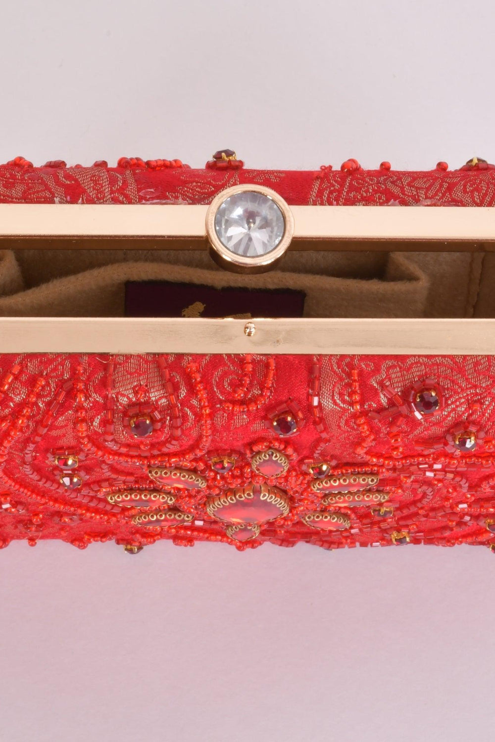 Cerise Hand Embroidered Pearl Red Clutch BAGS RAAS