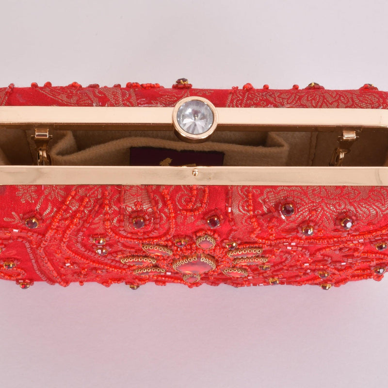 Cerise Hand Embroidered Pearl Red Clutch BAGS RAAS