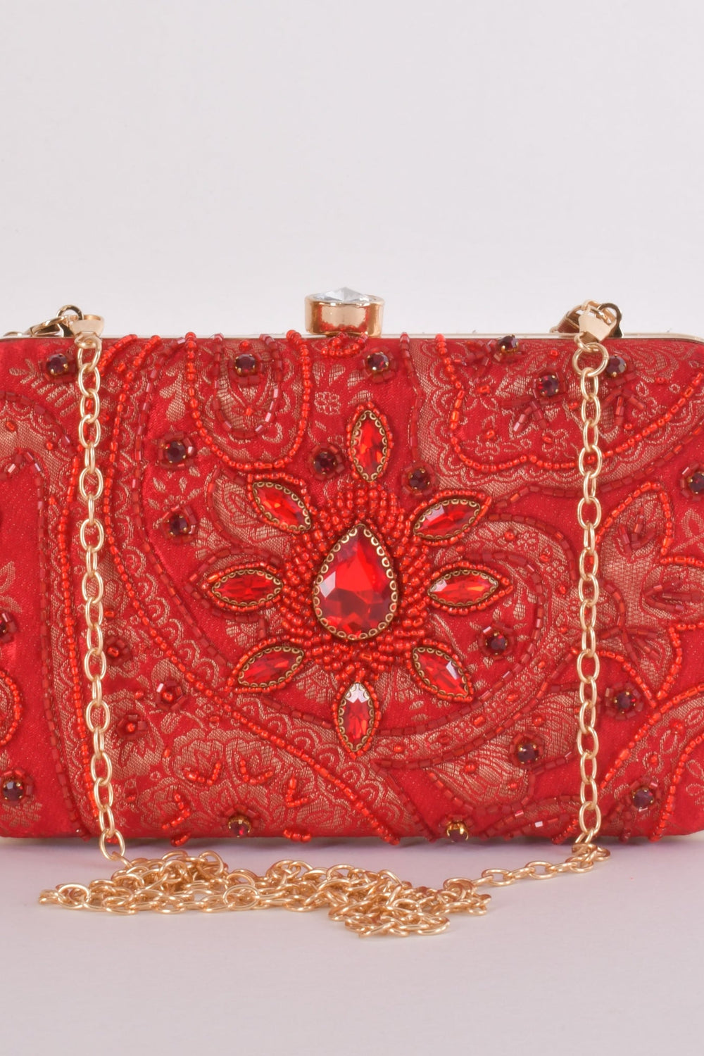 Cerise Hand Embroidered Pearl Red Clutch BAGS RAAS