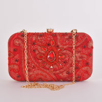 Cerise Hand Embroidered Pearl Red Clutch BAGS RAAS