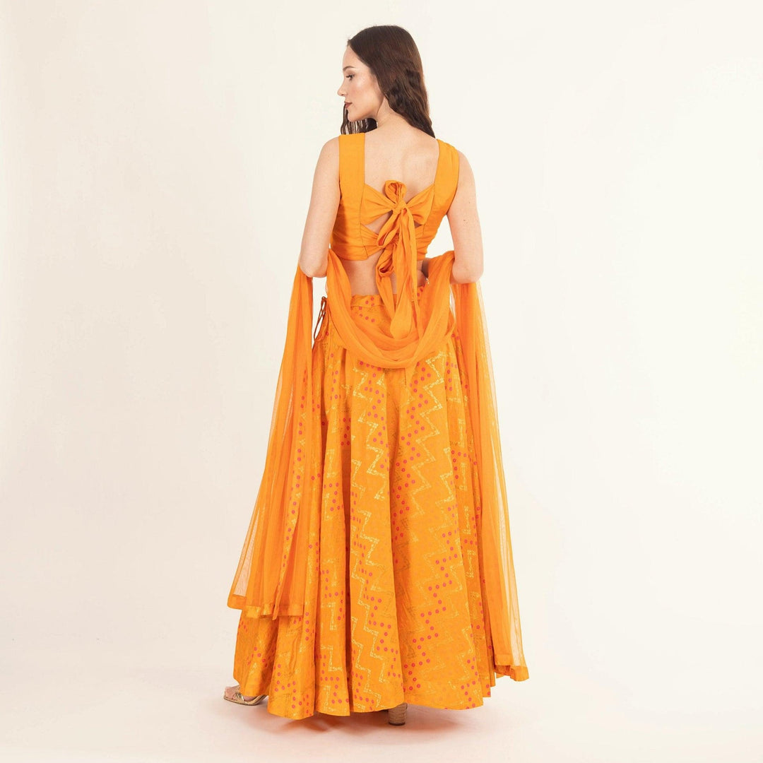 Aliza Yellow Lehenga with Silk Sleeveless Blouse - Raas