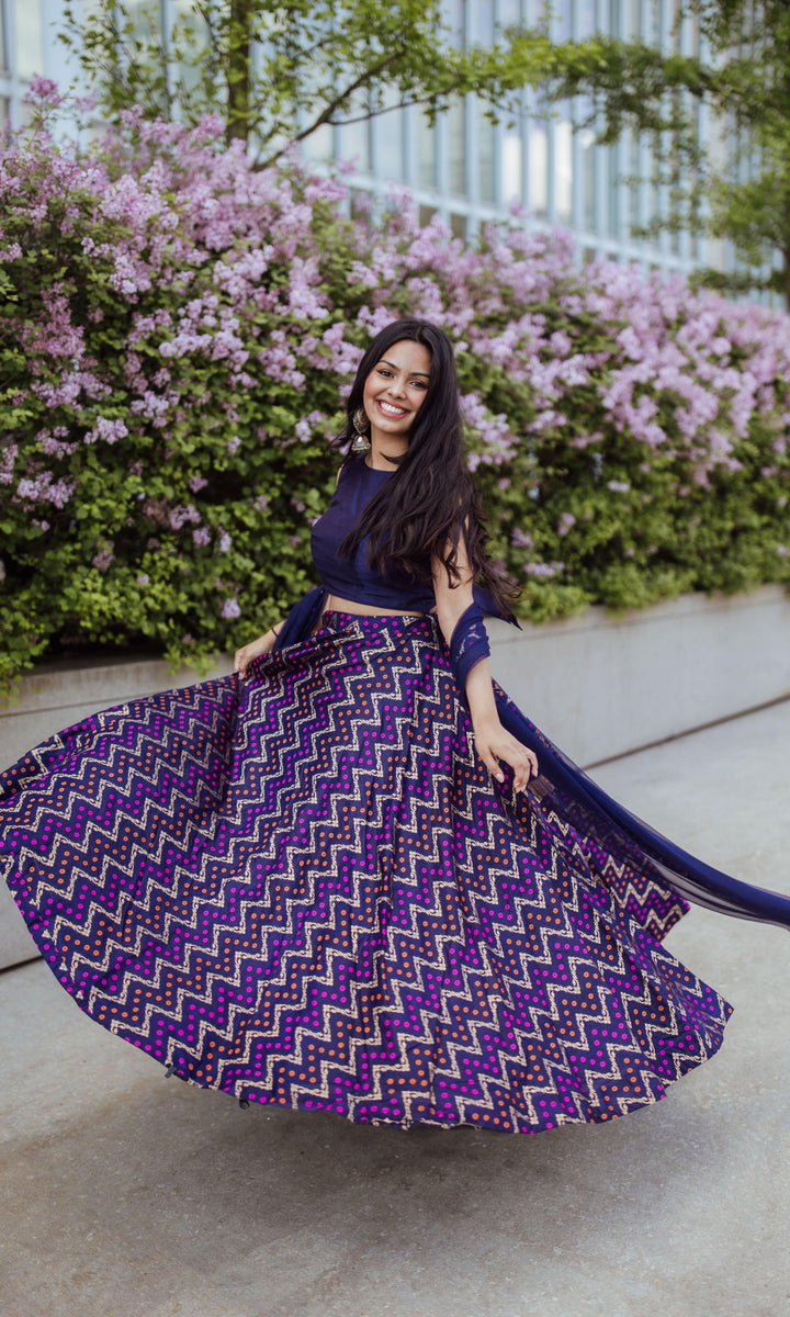 Baylin Blue Silk Jacquard Lehenga with Silk Blouse and Net Dupatta-[lehenga choli]-[chaniya choli]