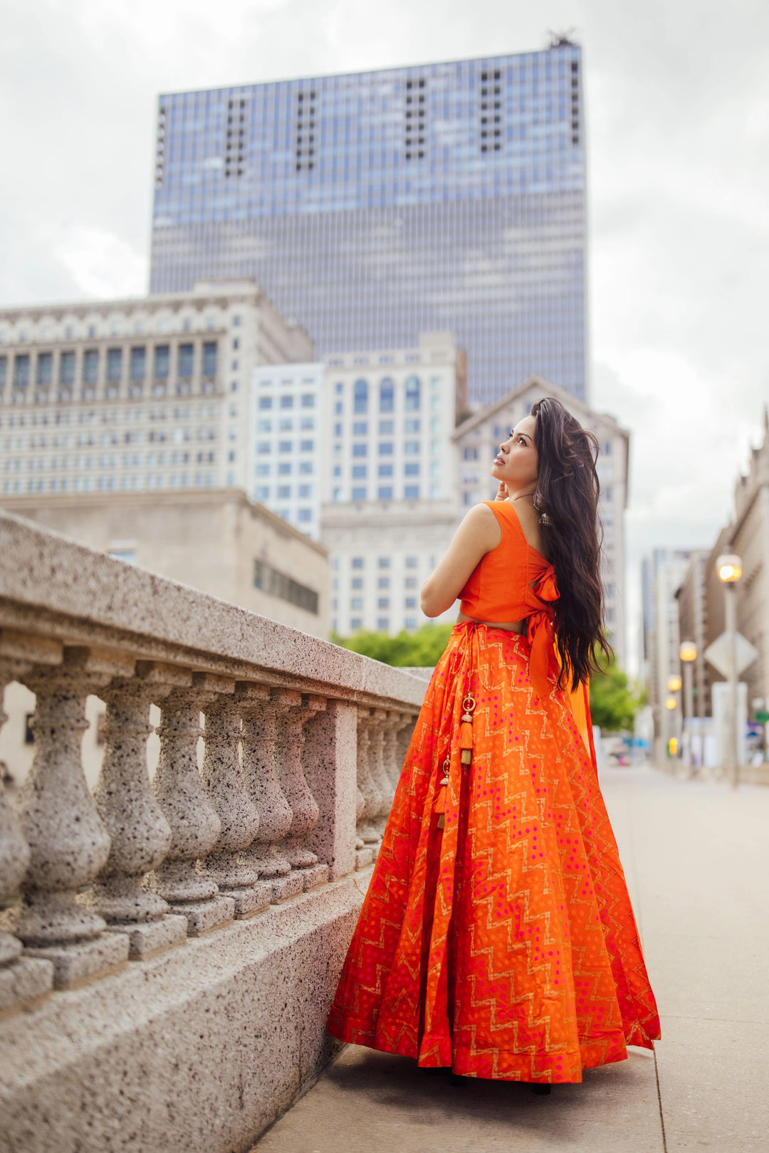 Juniper Clementine Orange Lehenga with Tie Back Blouse-[lehenga choli]-[chaniya choli]
