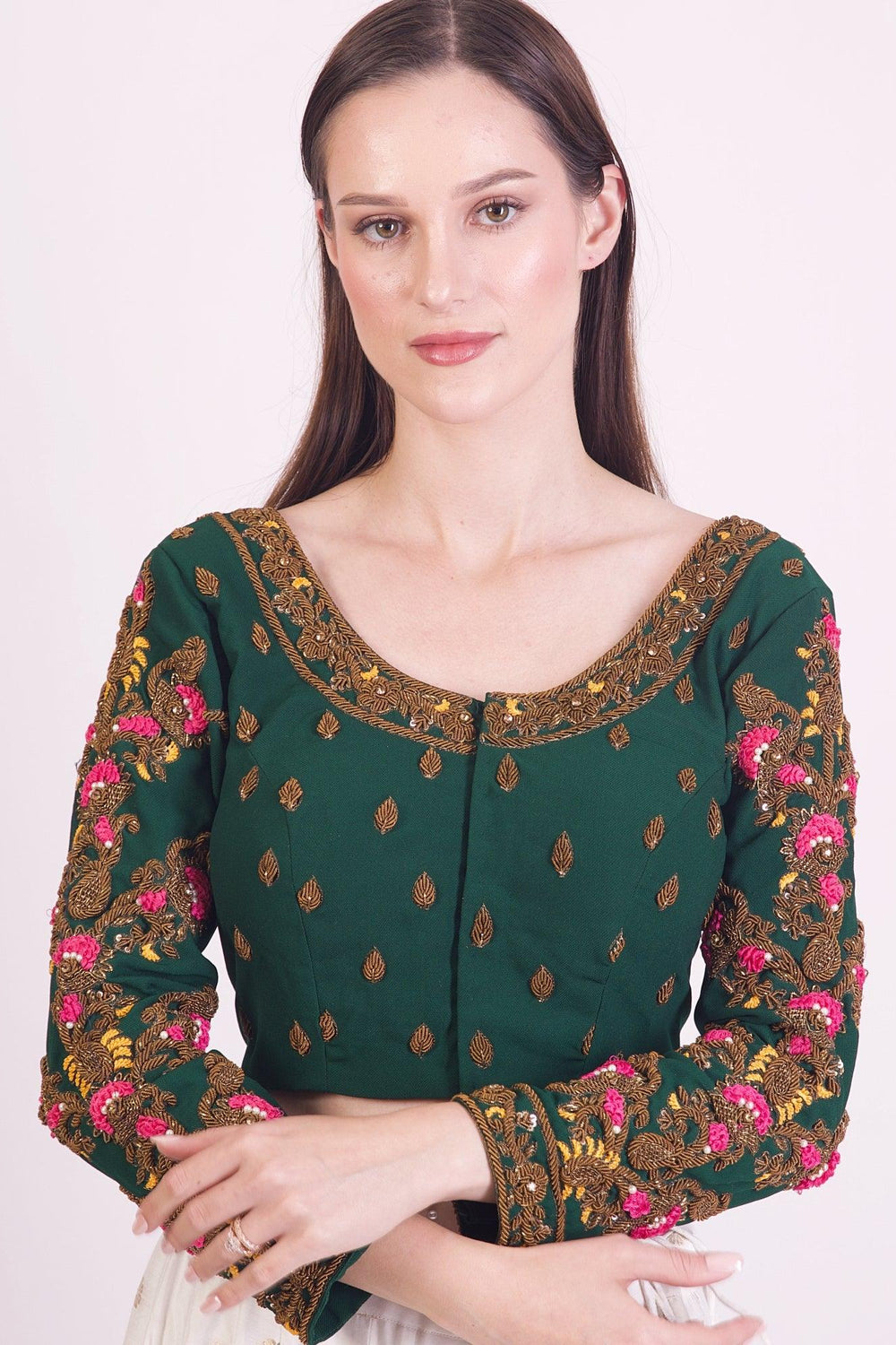 Charlotte Green Floral Embroidered Blouse BLOUSE RAAS