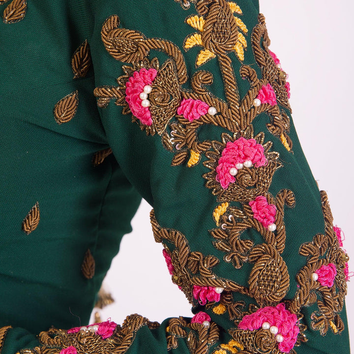 Charlotte Green Floral Embroidered Blouse-Raas USA