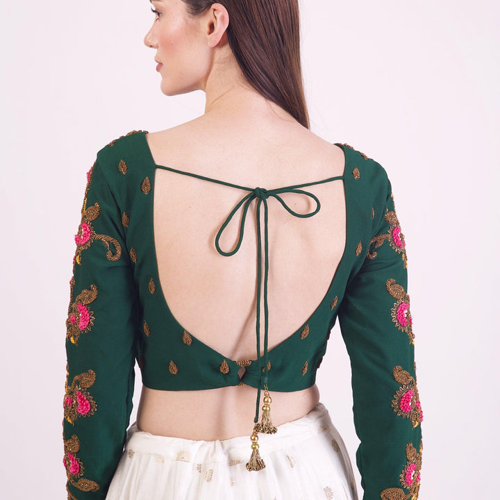 Charlotte Green Floral Embroidered Blouse-Raas USA