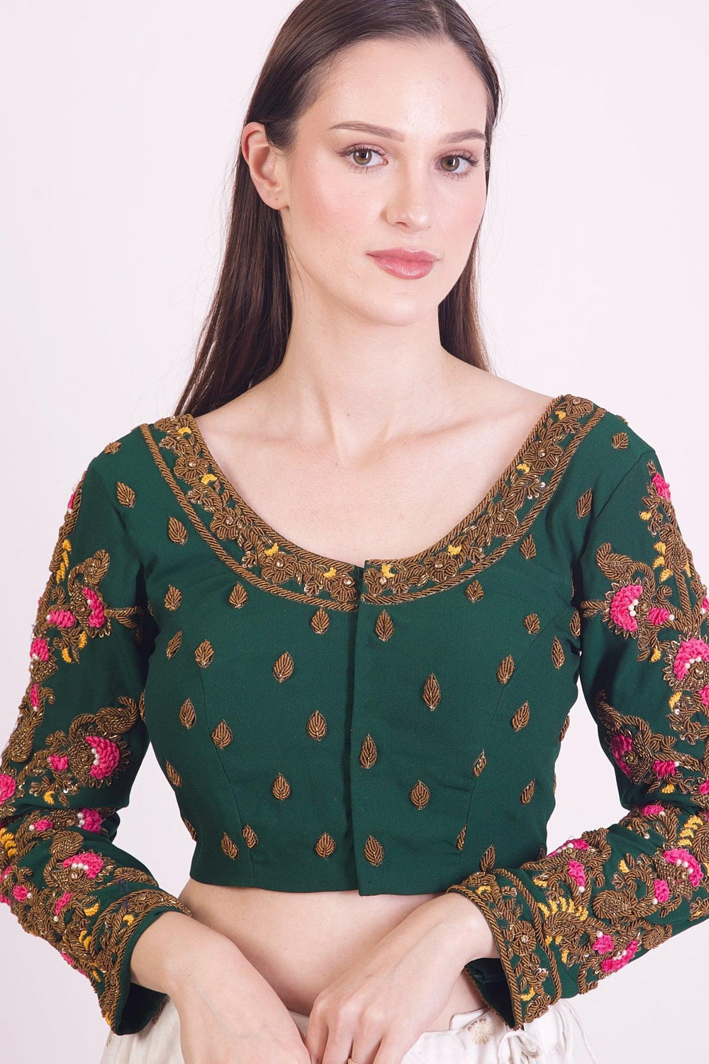 Charlotte Green Floral Embroidered Blouse BLOUSE RAAS