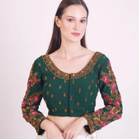 Charlotte Green Floral Embroidered Blouse BLOUSE RAAS