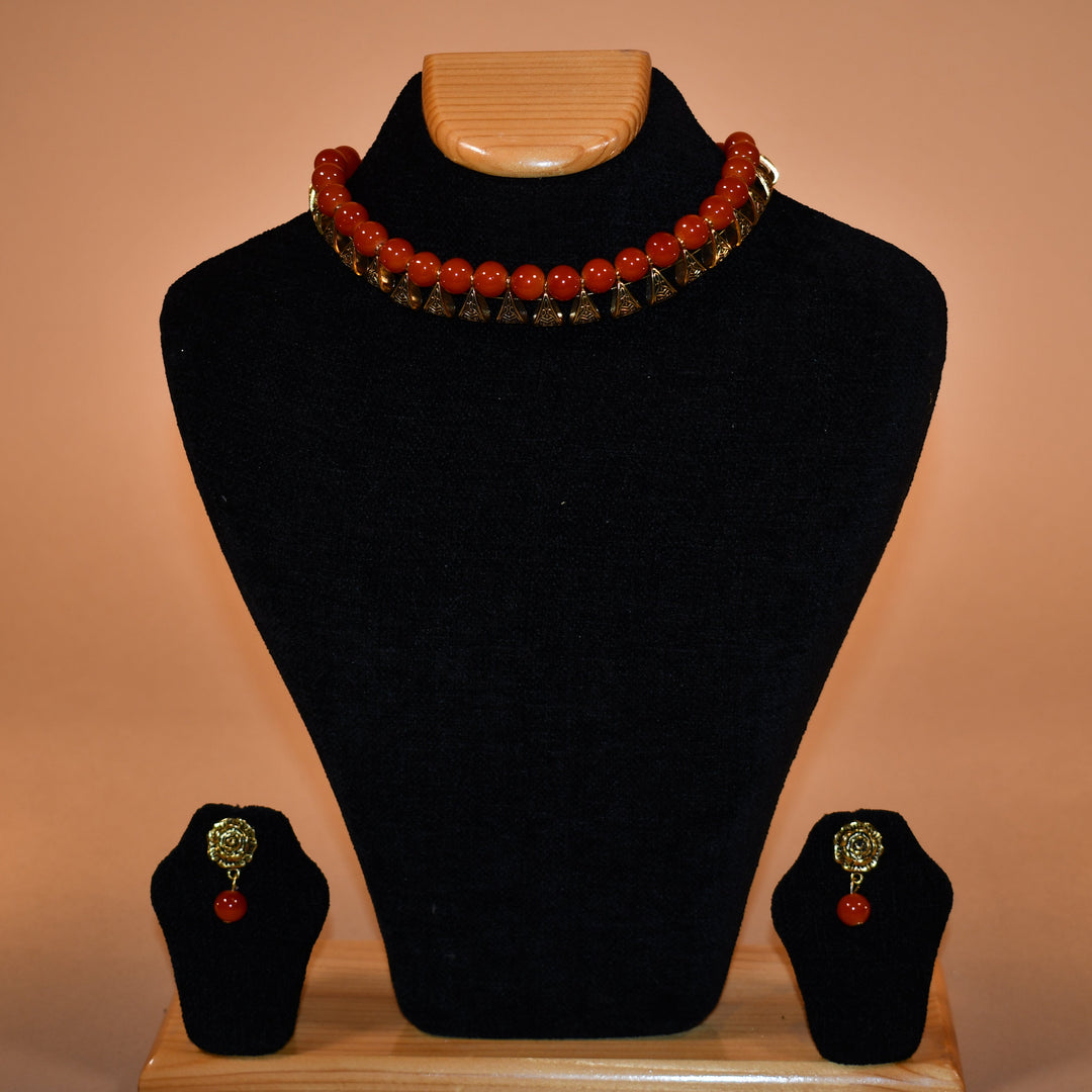 Cherry Red Beaded Necklace Set