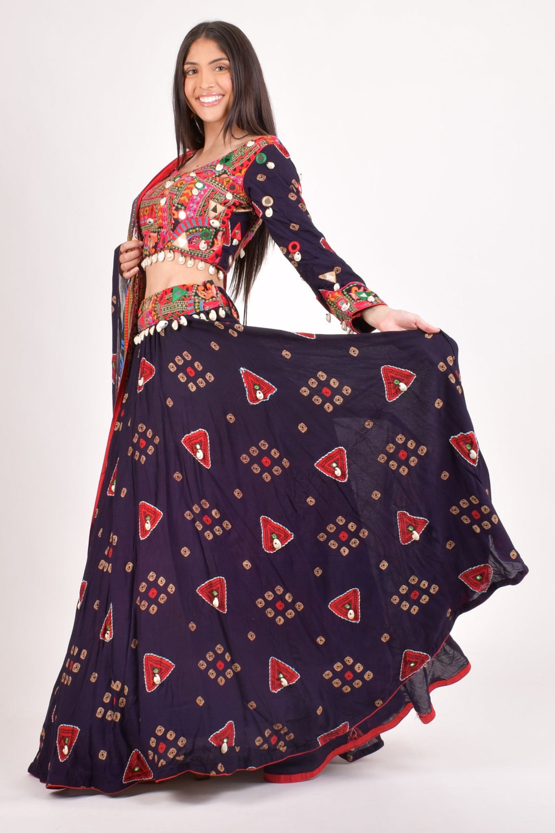 Ciao Embroidered Navratri Chaniya Choli-[mirror work]-Raas