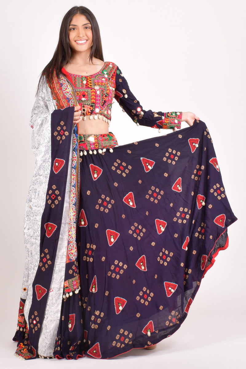 Ciao Embroidered Navratri Chaniya Choli-[mirror work]-Raas