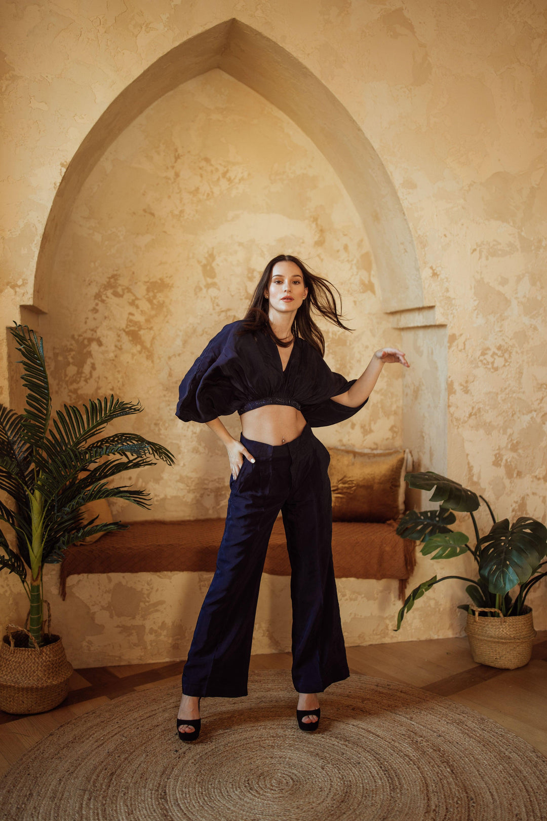 Mikaela Navy Flowy Pantsuit - Raas