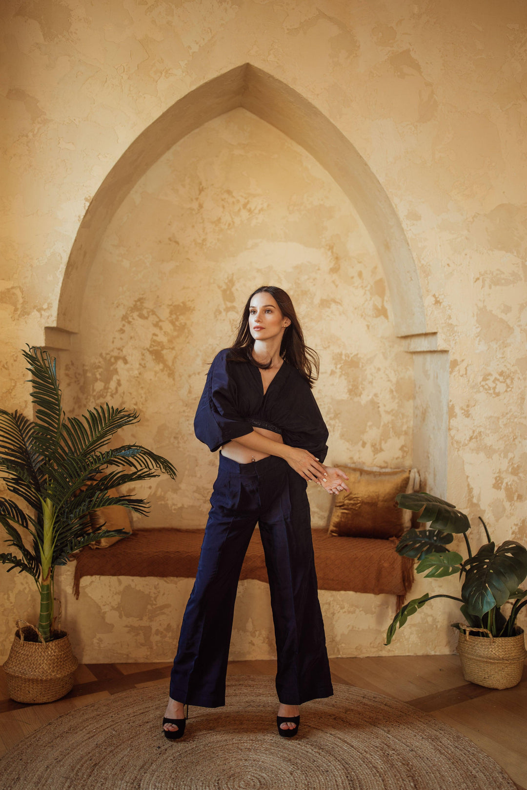 Mikaela Navy Flowy Pantsuit - Raas