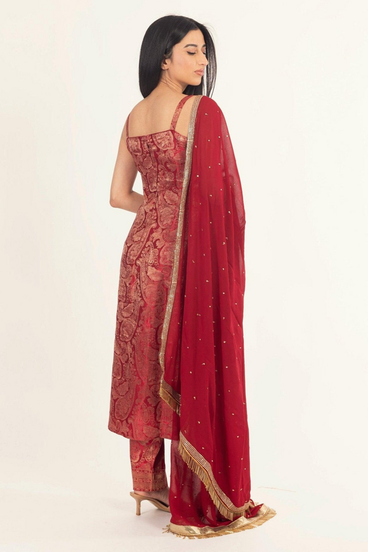 Coraline Banarasi Silk Red Salwar Kameez Set