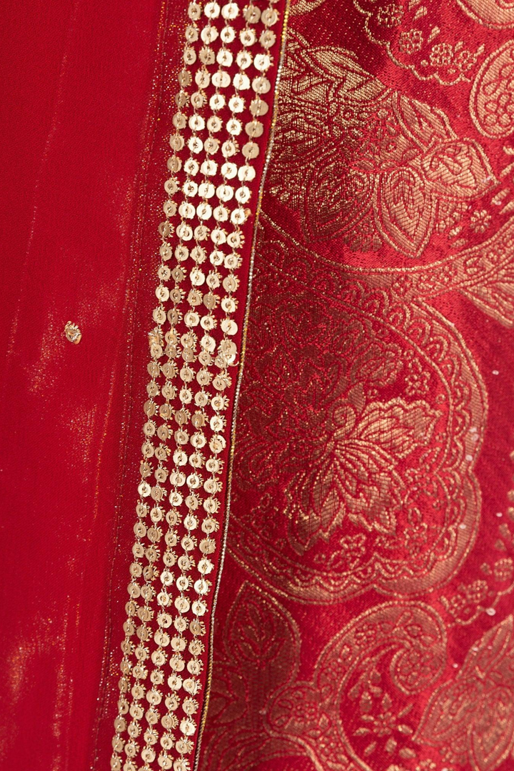 Coraline Banarasi Silk Red Salwar Kameez Set